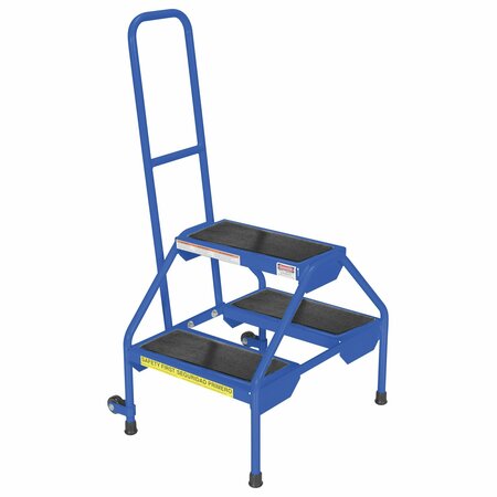 VESTIL 2 Step Blue Powder Coated Rolling Step Stand with Rubber Matting RLAD-2-B